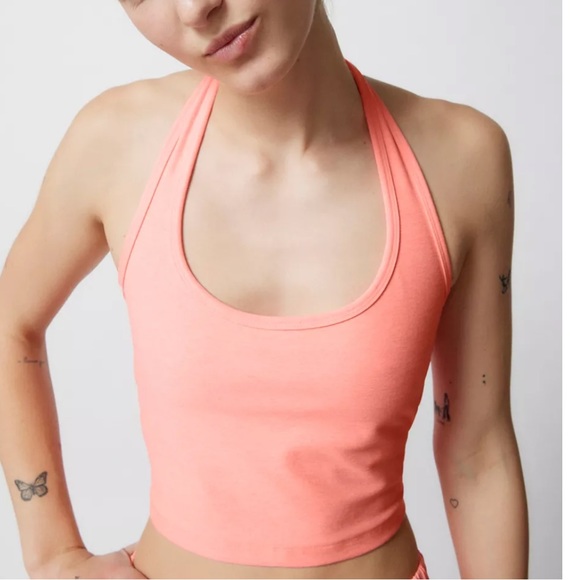NWOT Beyond Yoga Well Rounded Halter Electric Peach Heather Size M - Picture 4 of 4